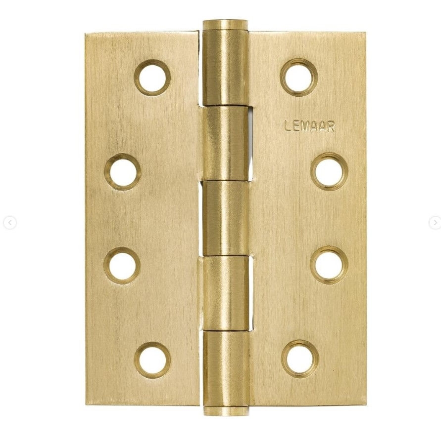 100x75x2.5mm-Fixed-Pin-Flat-Tip-Hinge-Brushed Brass