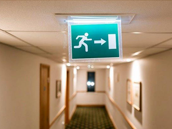 Exit sign in a hallway