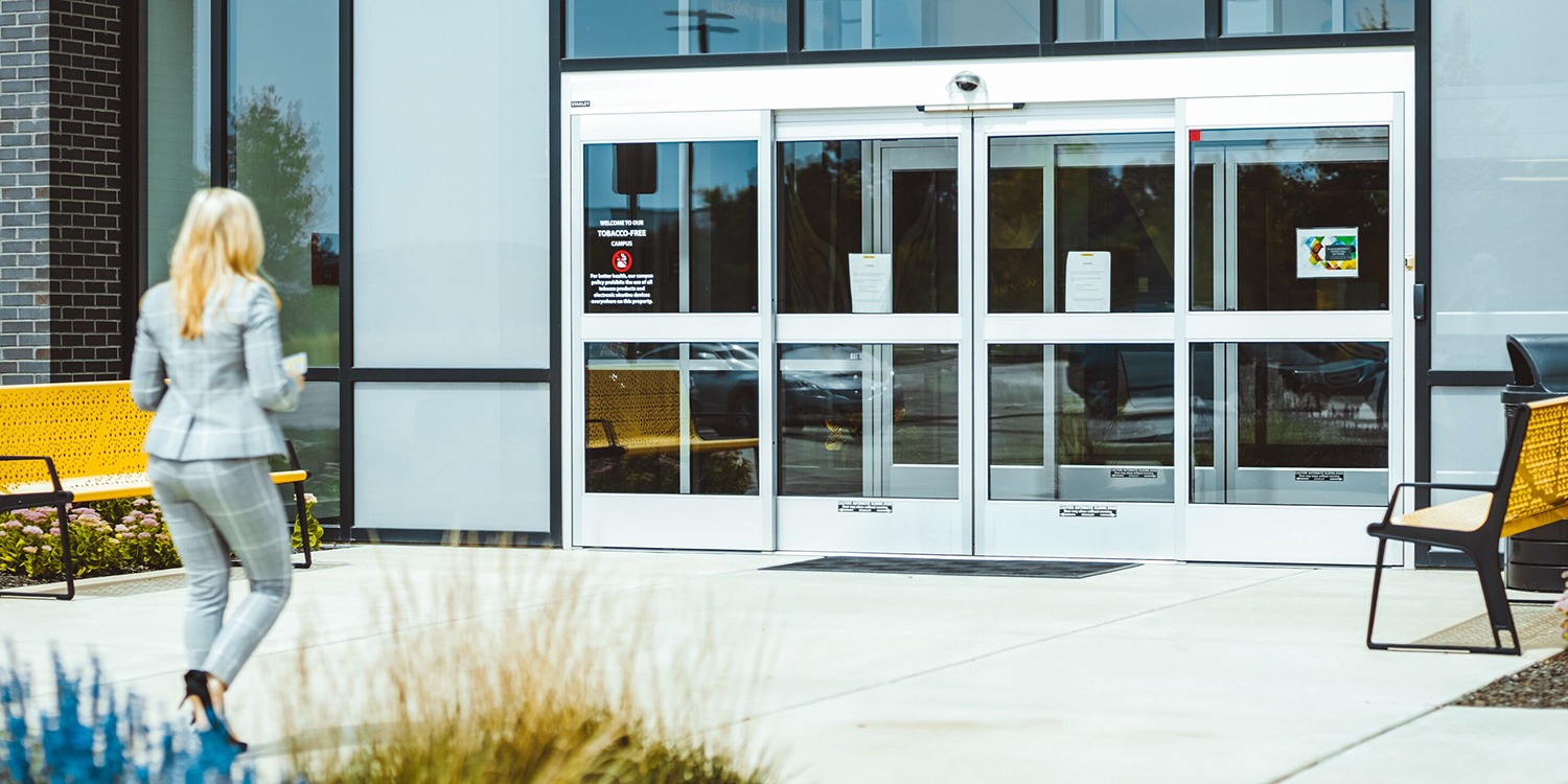 Photograph of entrance to building with Stanley access technology