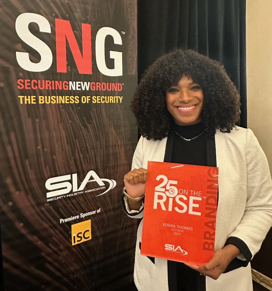KeShia Thomas, Allegion’s brand and solutions marketing manager of Locks and Accessories, was named one of 25 winners of the Security Industry Association’s (SIA) On the RISE award program